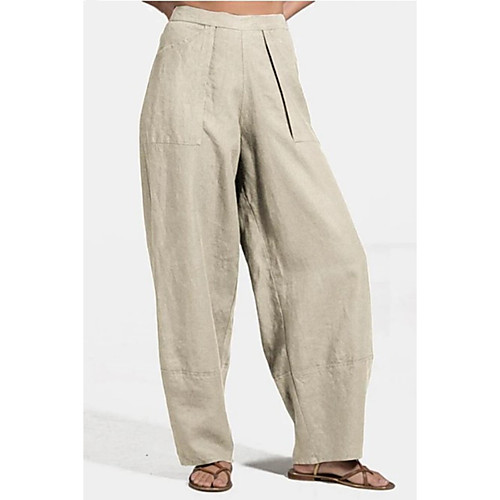 

Women's Basic Soft Comfort Lightweight Linen / Cotton Blend Loose Weekend Home Chinos Pants Plain Full Length Pocket Elastic Waist Green Light Green Beige Dark Blue