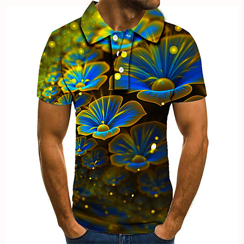 

Men's Golf Shirt Tennis Shirt 3D Print Floral Graphic Prints Button-Down Short Sleeve Street Tops Casual Fashion Cool Blue / Sports