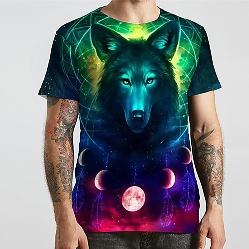 

Men's Unisex Tee T shirt 3D Print Graphic Prints Wolf Animal Plus Size Print Short Sleeve Casual Tops Basic Designer Big and Tall Rainbow