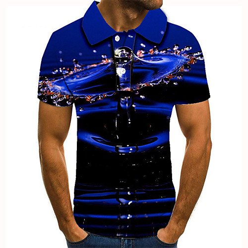 

Men's Golf Shirt Tennis Shirt 3D Print Paisley Graphic Prints Button-Down Short Sleeve Street Tops Casual Fashion Cool Blue / Sports