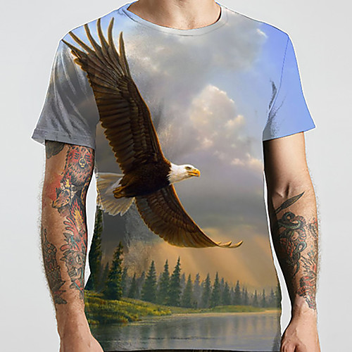 

Men's Unisex Tee T shirt Shirt 3D Print Graphic Prints Eagle Animal Plus Size Print Short Sleeve Casual Tops Basic Designer Big and Tall Round Neck Blue / Summer