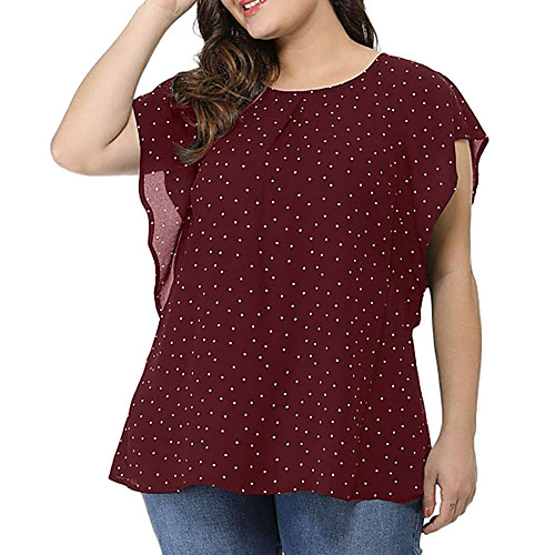 

Women's Plus Size Tops Blouse Shirt Polka Dot Ruffle Short Sleeve Crew Neck Summer Big Size XL XXL XXXL 4XL 5XL