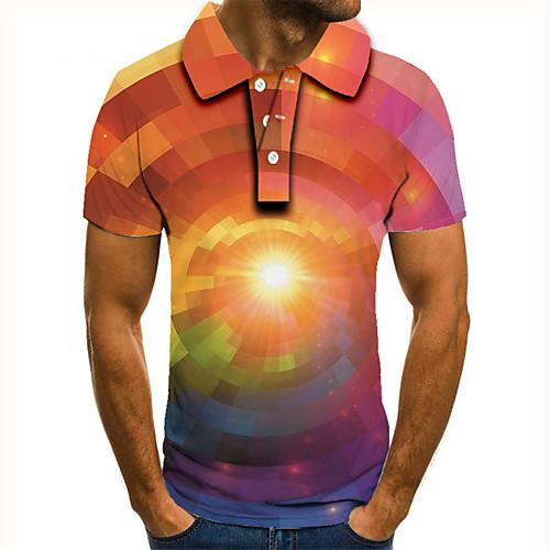 

Men's Golf Shirt 3D Print Gradient Graphic Prints Button-Down Short Sleeve Street Tops Casual Fashion Cool Rainbow / Sports