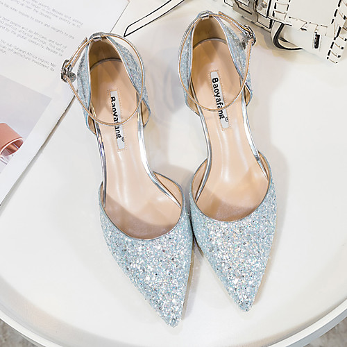 

Women's Wedding Shoes Kitten Heel Pointed Toe Synthetics Buckle Sequin Solid Colored Almond Blue Pink