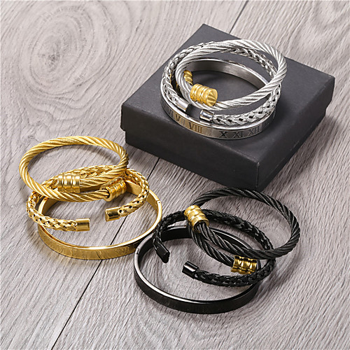 

titanium steel bracelet set, punk style creative personality roman letter opening multicolor stainless steel bracelet bracelet men