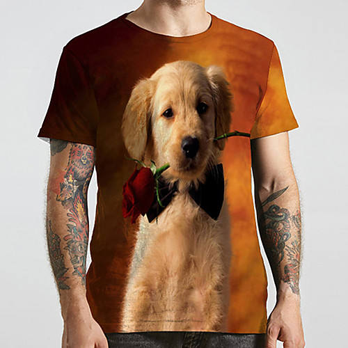 

Men's Unisex Tee T shirt Shirt 3D Print Dog Graphic Prints Animal Plus Size Print Short Sleeve Casual Tops Fashion Designer Big and Tall Round Neck Brown / Sports / Summer