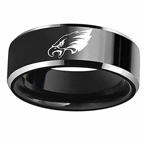 

flystarjewelry philadelphia' american football eagles' ring black titanium steel rings for men women couple wedding engagement promise band (7)