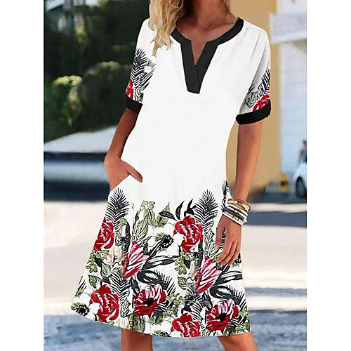 

2021 europe and america amazon aliexpress new v-neck short-sleeved retro printed dress women's elegant lady dress
