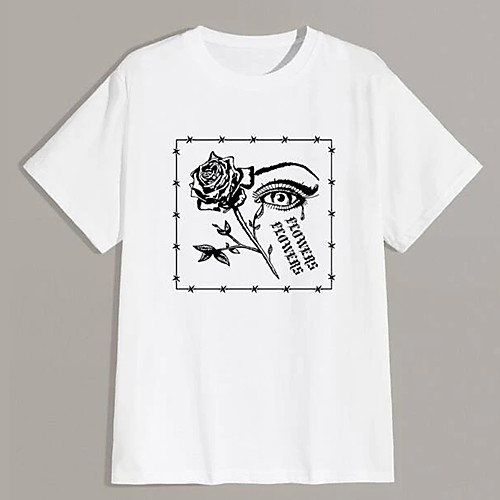 

Men's Unisex Tee T shirt Hot Stamping Floral Graphic Prints Eye Plus Size Print Short Sleeve Casual Tops 100% Cotton Basic Designer Big and Tall White