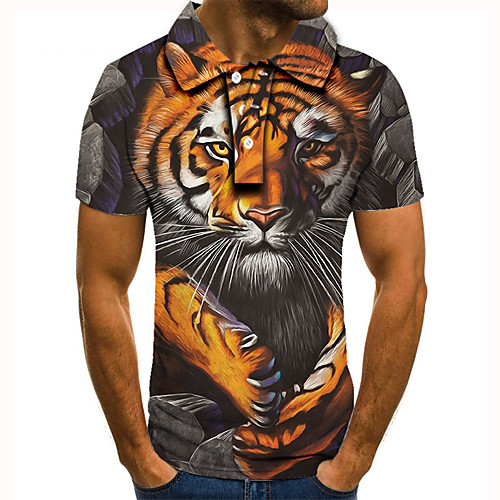 

Men's Golf Shirt Tennis Shirt 3D Print Graphic Prints Tiger Animal Button-Down Short Sleeve Street Tops Casual Fashion Cool Gray / Sports