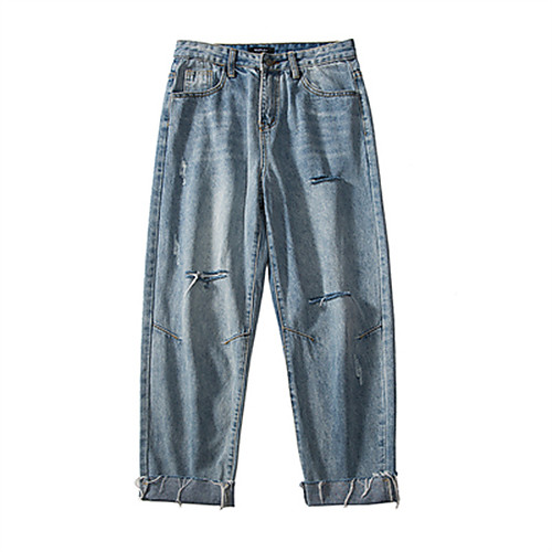 

Men's Chino Jeans Pants Solid Color Ankle-Length Blue