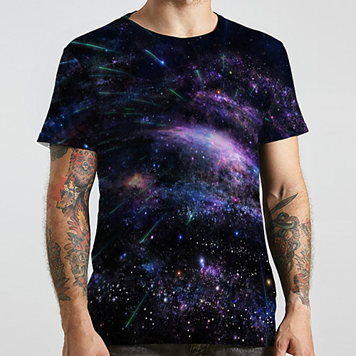 

Men's Unisex Tee T shirt 3D Print Galaxy Graphic Prints Plus Size Print Short Sleeve Casual Tops Basic Designer Big and Tall Blue