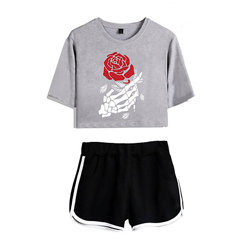 

Women's Basic Streetwear Floral Print Vacation Casual / Daily Two Piece Set Crop Top Tracksuit T shirt Loungewear Shorts Print Tops