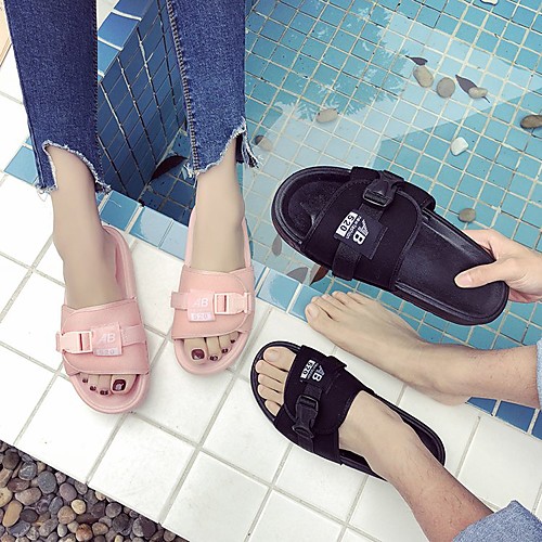 

Women's Sandals Outdoor Slippers Flat Heel Round Toe Elastic Fabric Buckle Solid Colored Black Pink