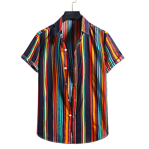 

Men's Shirt Striped Short Sleeve Casual Tops Simple Blue Blushing Pink