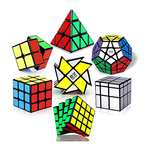 

QiYi Speed Cube Bundle of 2x2 3x3 4x4 Megaminx Windmill Mirror Cube and Pyramid Cube Smoothly Magic Cubes Collection for Kids & Adults [7 Pack]