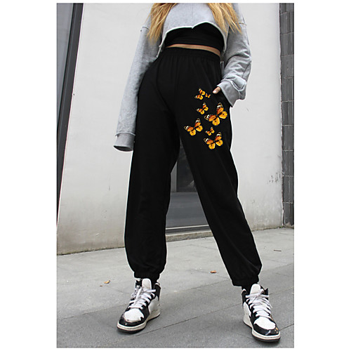 

Women's Basic Casual Comfort Party Going out Jogger Pants Graphic Full Length White Black Grey