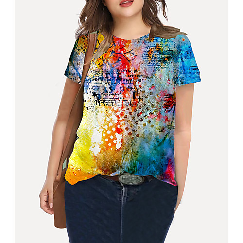 

Women's Plus Size Tops T shirt Graphic Print Short Sleeve Crewneck Basic Blue Big Size XL XXL 3XL 4XL 5XL / Holiday / Going out
