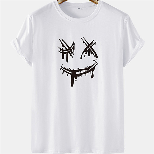 

Men's Unisex Tee T shirt Hot Stamping Smiley Face Plus Size Short Sleeve Casual Tops 100% Cotton Basic Designer Big and Tall White Blushing Pink Khaki