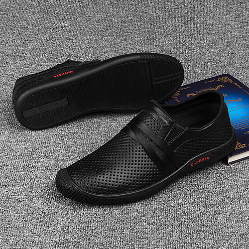 

Men's Loafers & Slip-Ons Comfort Loafers Crib Shoes Drive Shoes Casual Daily Walking Shoes Nappa Leather Breathable Non-slipping Wear Proof Black Spring