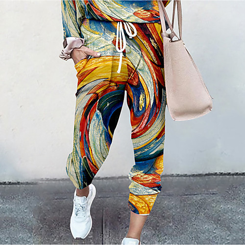 

Women's Basic Soft Comfort Daily Home Jogger Pants Color Block Graffiti Full Length Elastic Drawstring Design Print White Blue Red Yellow Gray