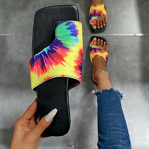 

Women's Slippers & Flip-Flops Flat Heel Round Toe PU Floral Yellow Blue