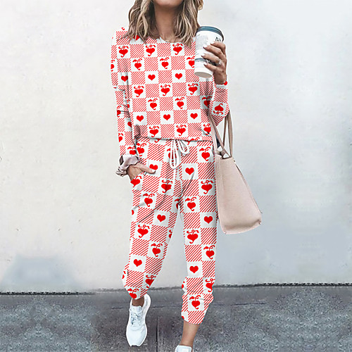 

Women's Basic Streetwear Heart Vacation Casual / Daily Two Piece Set Tracksuit T shirt Pant Loungewear Jogger Pants Drawstring Print Tops