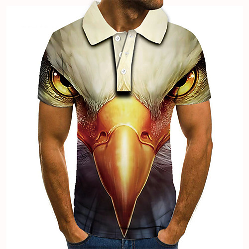 

Men's Golf Shirt Tennis Shirt 3D Print Graphic Prints Eagle Animal Button-Down Short Sleeve Street Tops Casual Fashion Cool Beige / Sports