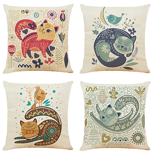 

Cushion Cover 4PCS Faux Linen Soft Decorative Square Pillowcase for Sofa Bedroom 45 x 45 cm (18 x 18 Inch) Superior Quality Patio Throw Pillow Covers for Garden Farmhouse Bench Couch