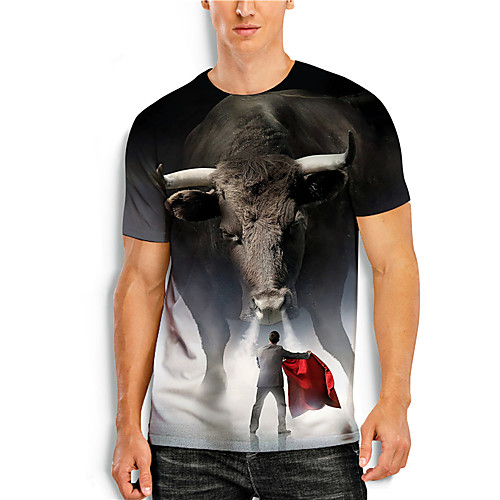 

Men's Tee T shirt Shirt 3D Print Graphic Prints Cow Animal Print Short Sleeve Daily Tops Casual Designer Big and Tall Round Neck Black / Summer
