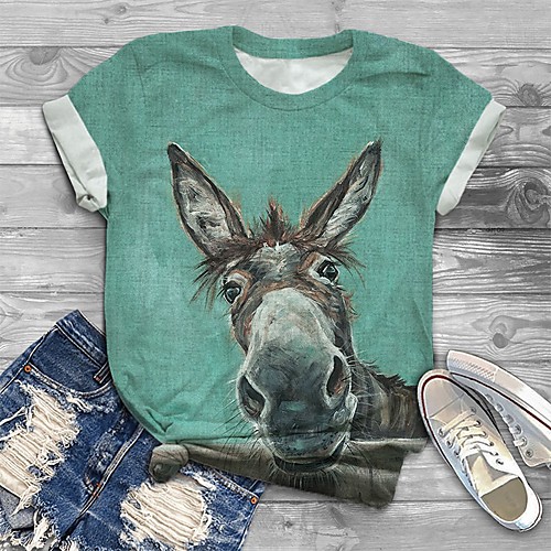 

Women's Plus Size Tops T shirt Graphic Animal Print Short Sleeve Crewneck Basic Fall Spring Blue Blushing Pink Green Big Size XL XXL 3XL 4XL 5XL / Holiday