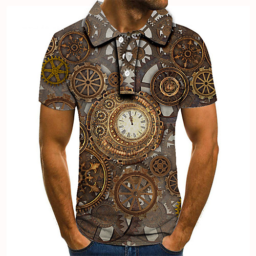 

Men's Golf Shirt Tennis Shirt 3D Print Graphic Prints Machine Button-Down Short Sleeve Street Tops Casual Fashion Cool Gray / Sports