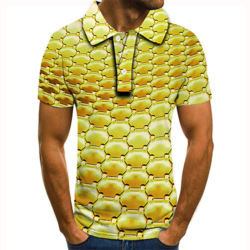 

Men's Golf Shirt Tennis Shirt 3D Print Graphic Prints Geometry Button-Down Short Sleeve Street Tops Casual Fashion Cool Yellow / Sports