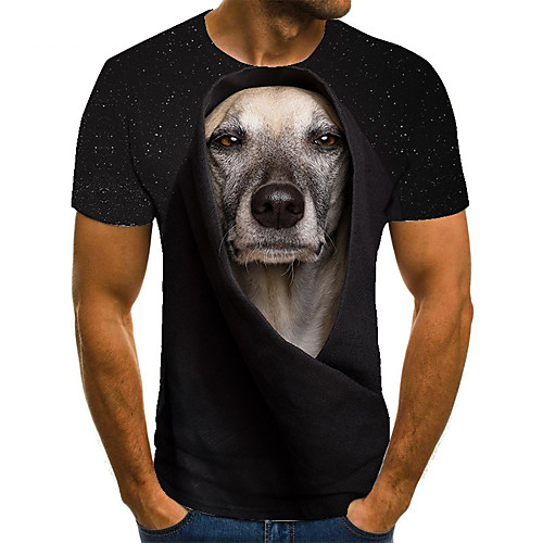 

Men's Unisex Tee T shirt Shirt 3D Print Dog Graphic Prints Animal Plus Size Print Short Sleeve Casual Tops Basic Fashion Designer Big and Tall Round Neck Black