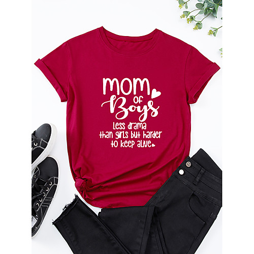 

Women's T shirt Graphic Print Round Neck Tops 100% Cotton Basic Basic Top White Black Blue