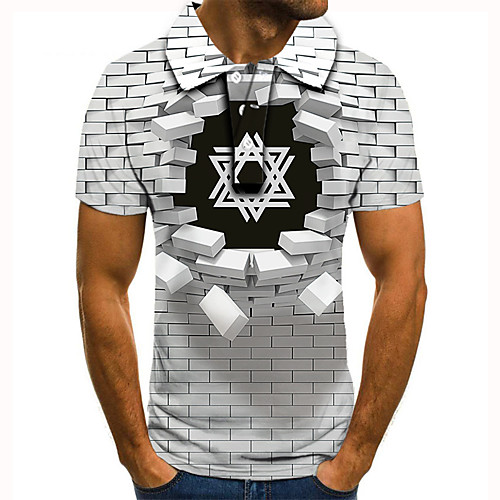 

Men's Golf Shirt 3D Print Geometric Graphic Prints Button-Down Short Sleeve Street Tops Casual Fashion Cool Gray / Sports