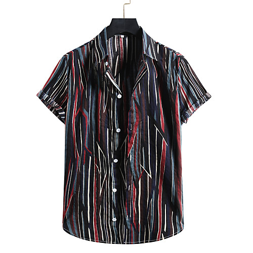 

Men's Shirt Other Prints Striped Print Short Sleeve Casual Tops Hawaiian Button Down Collar A