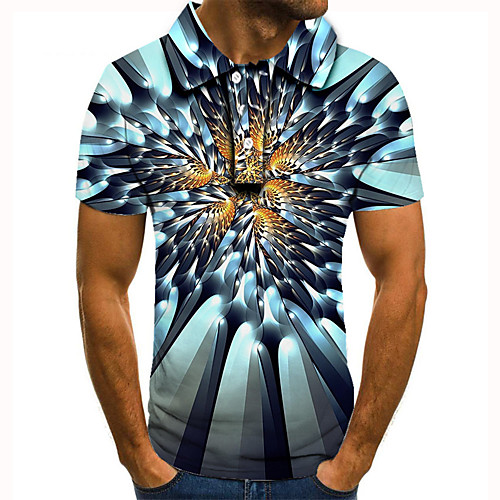 

Men's Golf Shirt 3D Print Optical Illusion Graphic Prints Button-Down Short Sleeve Street Tops Casual Fashion Cool Blue / Sports