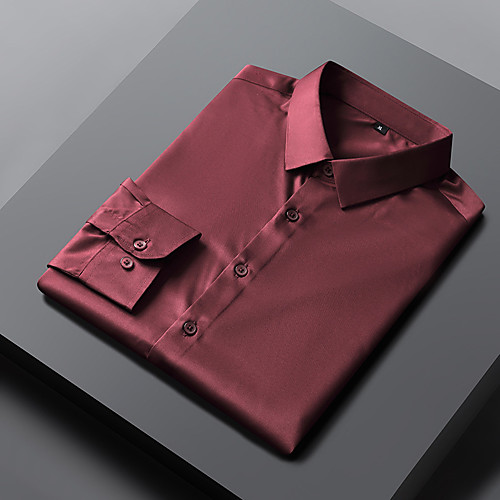 

Men's Shirt Solid Colored Button-Down Long Sleeve Casual Tops Business Formal Casual Wine Gray Black / Work