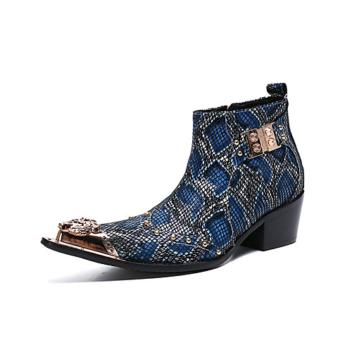 

Men's Boots Retro Bootie Combat Boots Business Vintage British Daily Party & Evening Leather Breathable Non-slipping Wear Proof Booties / Ankle Boots Dark Blue Gradient Fall Spring