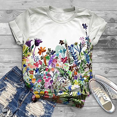 

Women's Plus Size Tops T shirt Graphic Print Short Sleeve Crewneck White Big Size XL XXL 3XL 4XL 5XL / Loose