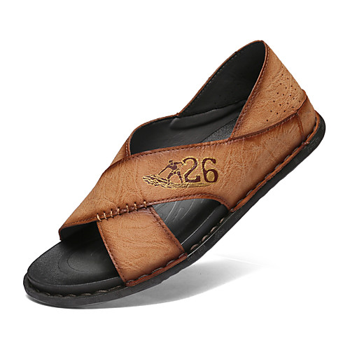 

Men's Sandals Leather Shoes Flat Sandals Casual Classic British Daily Outdoor Nappa Leather Cowhide Breathable Non-slipping Wear Proof Booties / Ankle Boots Black Khaki Brown Spring Summer