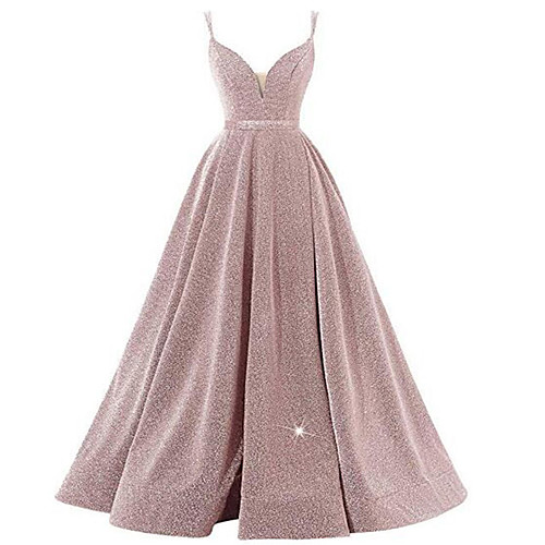 

A-Line Beautiful Back Sexy Wedding Guest Formal Evening Dress Spaghetti Strap Sleeveless Floor Length Sequined with Pleats Sequin 2021