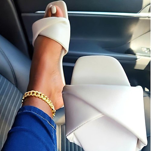 

Women's Sandals Outdoor Slippers Round Toe PU Solid Colored White Black