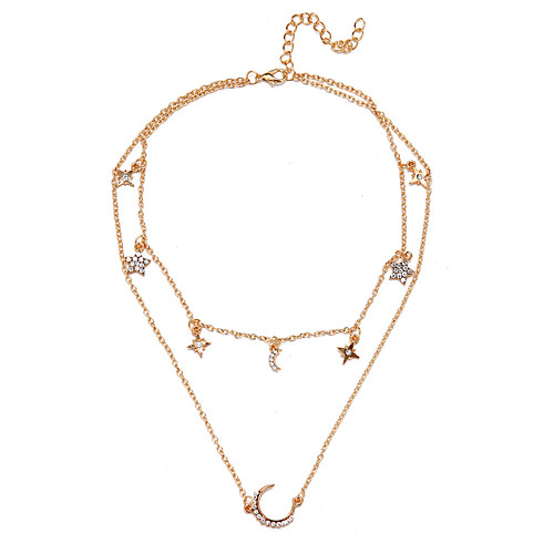 

diamond star moon multilayer necklace female