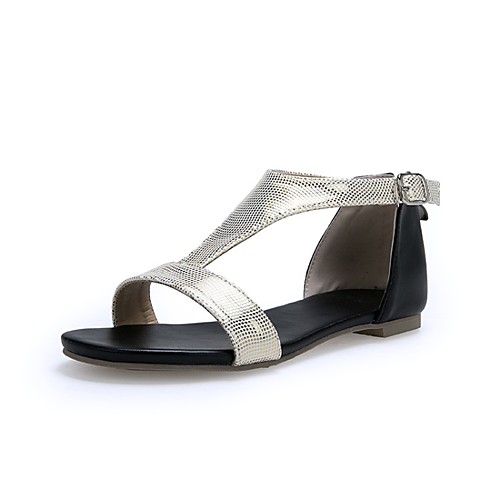 

Women's Sandals Flat Heel Faux Leather Gold Silver