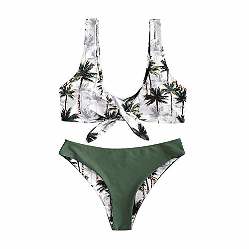 

photno two piece swimsuit, womens tie knot front bikini set printing swimwear padded push up bathing suit green
