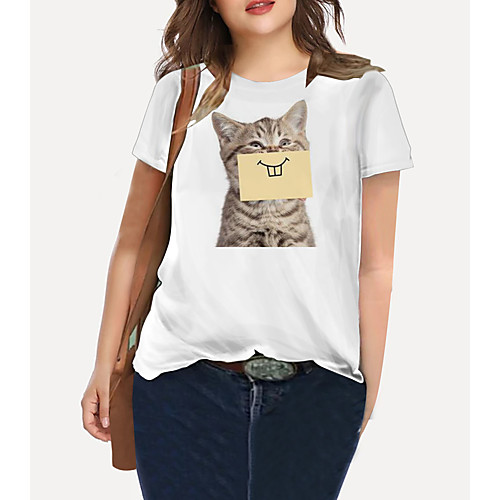 

Women's Plus Size Tops T shirt Cat Graphic Animal Print Short Sleeve Crewneck Basic White Big Size XL XXL 3XL 4XL 5XL / Holiday / Going out
