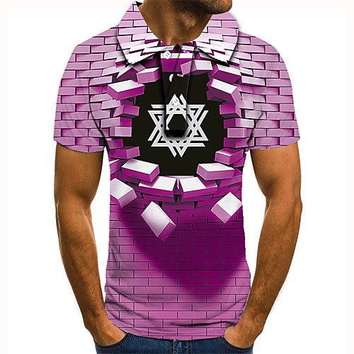 

Men's Golf Shirt 3D Print Geometric Graphic Prints Button-Down Short Sleeve Street Tops Casual Fashion Cool Purple / Sports