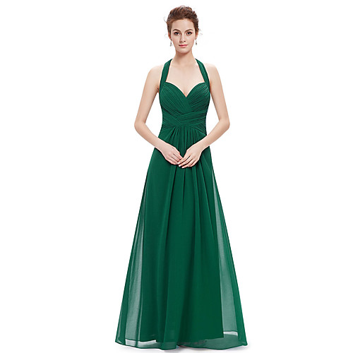 

A-Line Beautiful Back Sexy Wedding Guest Formal Evening Dress Halter Neck Sleeveless Floor Length Chiffon with Sleek 2021